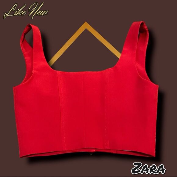 Like New ZARA Red Bustier Top with Rhinestone Buttons - Size Small - Picture 7 of 7